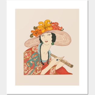 Lady in a hat (on cream) Posters and Art